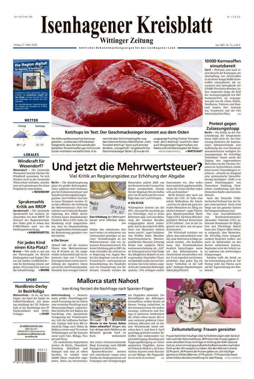 Isenhagener Kreisblatt vom Freitag, 27.03.2026