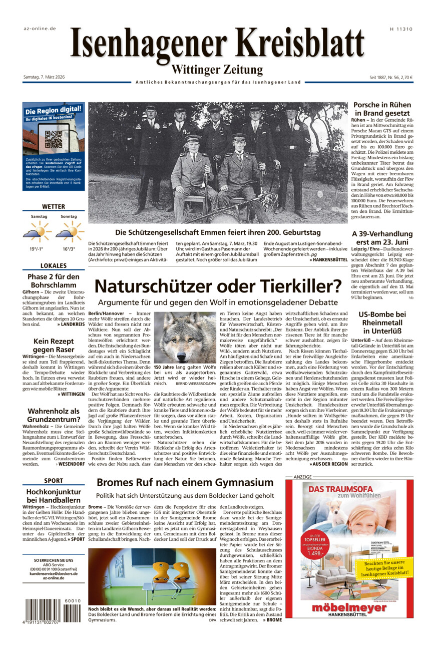 Isenhagener Kreisblatt vom Samstag, 07.03.2026