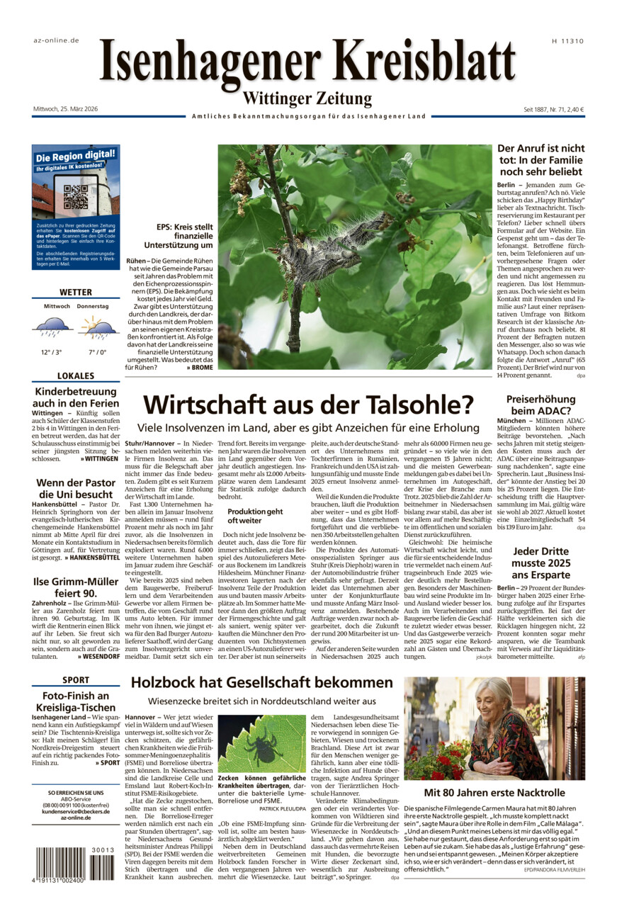 Isenhagener Kreisblatt vom Mittwoch, 25.03.2026