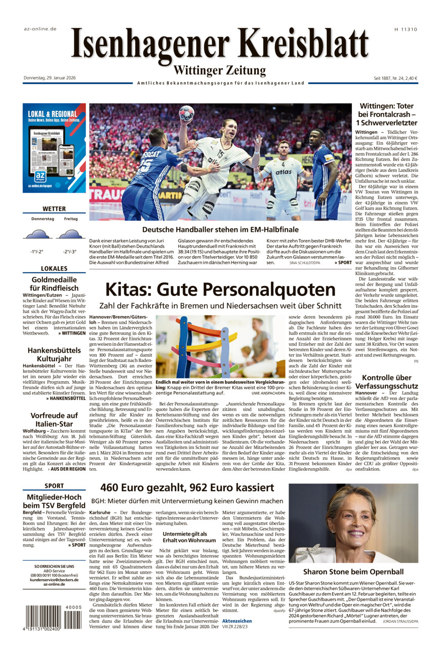 Isenhagener Kreisblatt vom Donnerstag, 29.01.2026