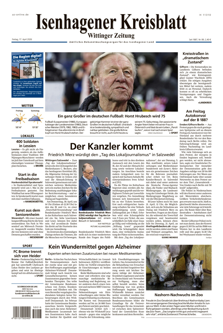 Isenhagener Kreisblatt vom Freitag, 17.04.2026