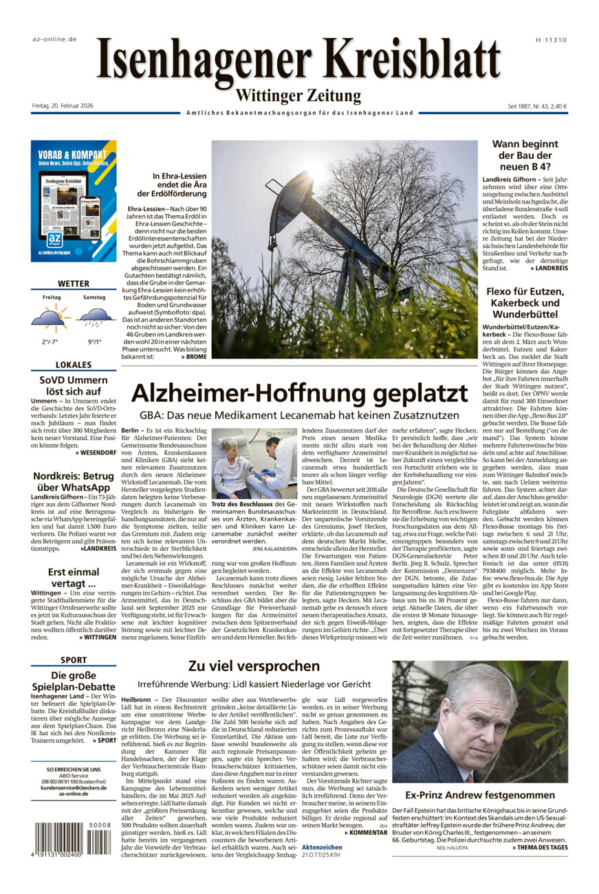 Isenhagener Kreisblatt vom Freitag, 20.02.2026