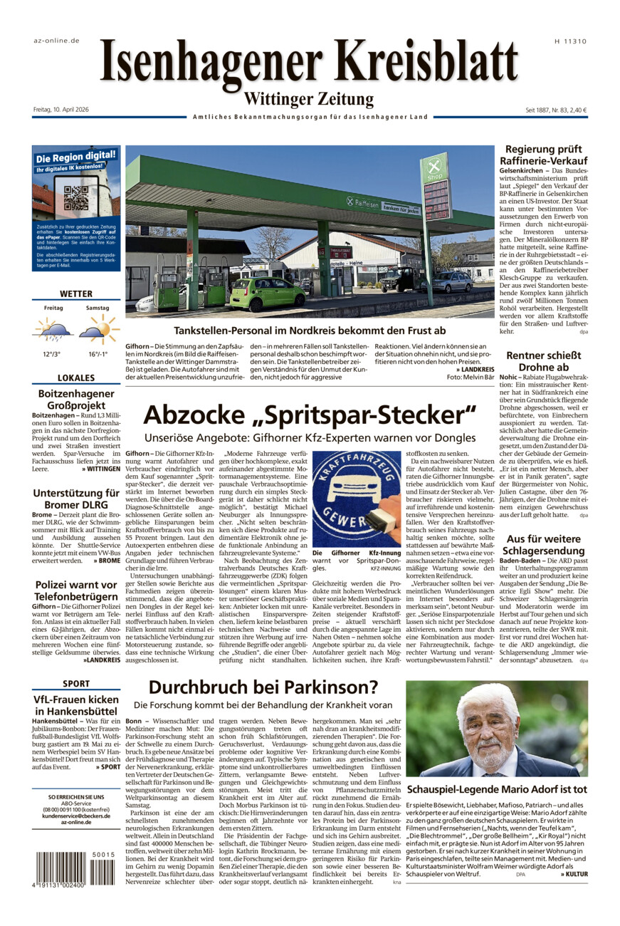 Isenhagener Kreisblatt vom Freitag, 10.04.2026