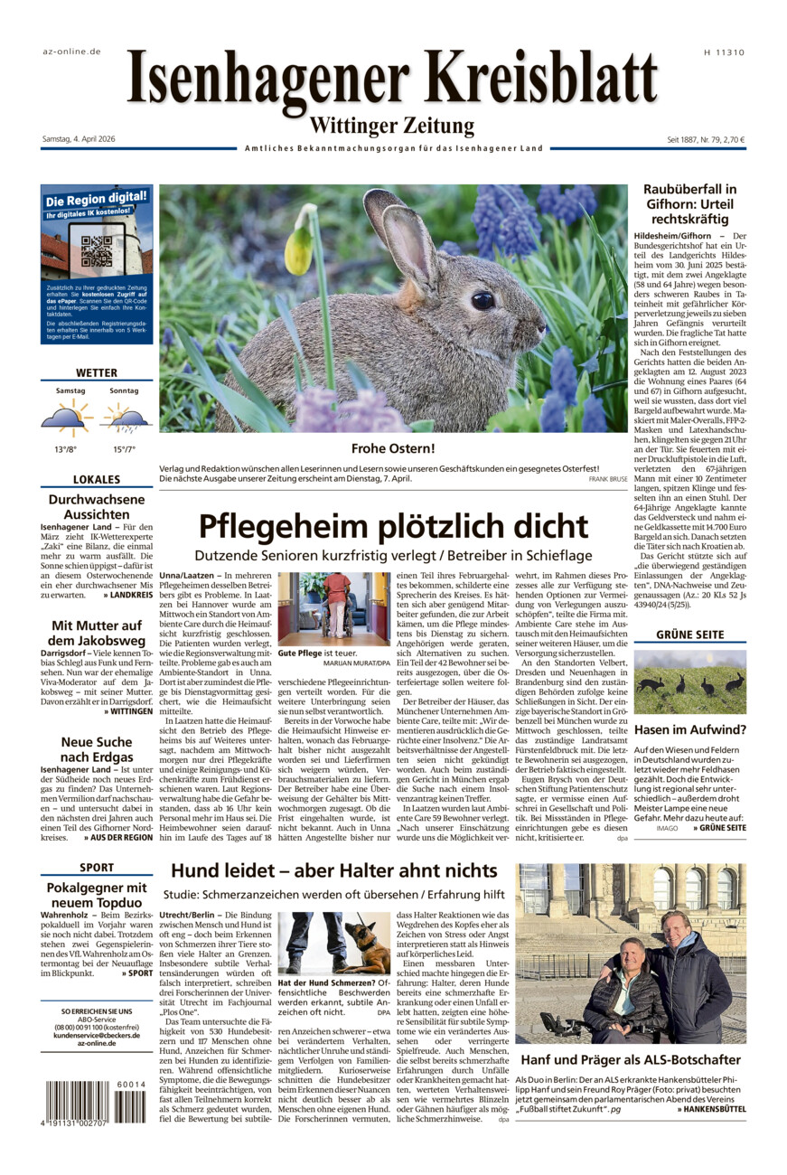 Isenhagener Kreisblatt vom Samstag, 04.04.2026