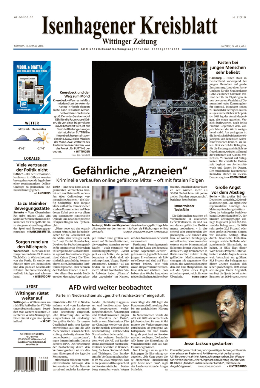 Isenhagener Kreisblatt vom Mittwoch, 18.02.2026