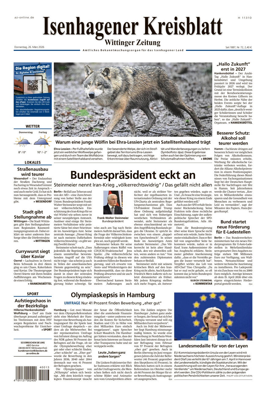 Isenhagener Kreisblatt vom Donnerstag, 26.03.2026