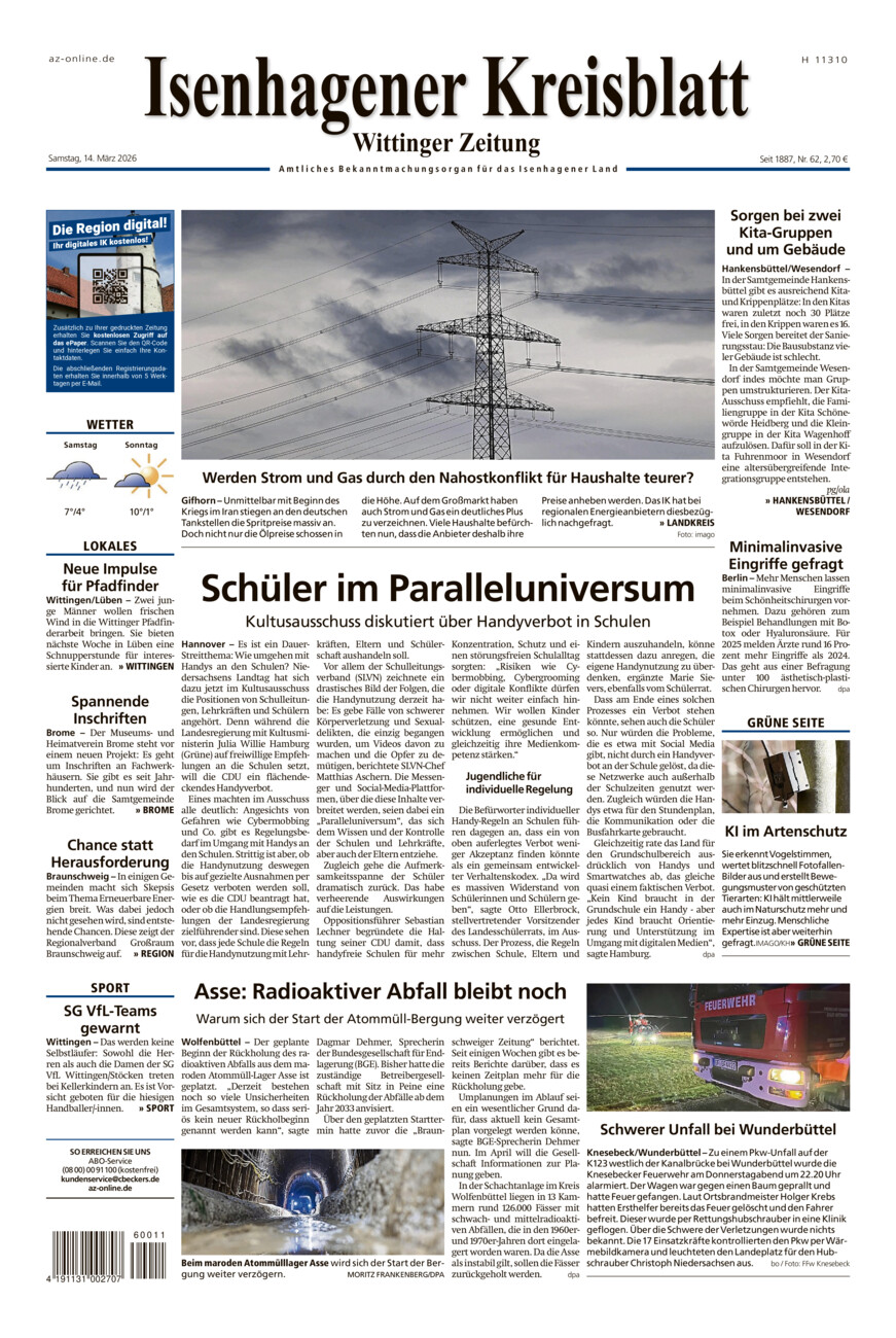 Isenhagener Kreisblatt vom Samstag, 14.03.2026