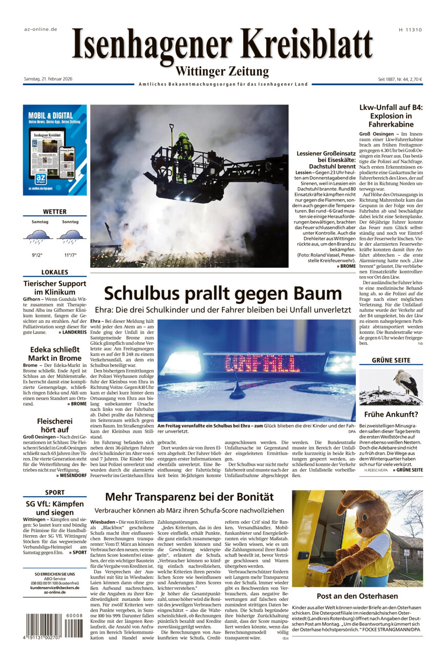 Isenhagener Kreisblatt vom Samstag, 21.02.2026