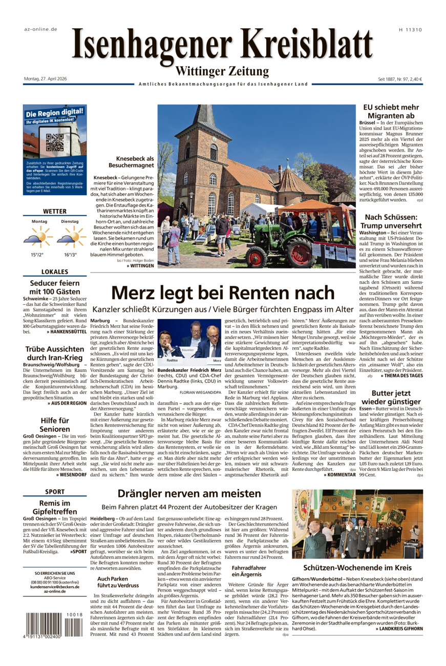 Isenhagener Kreisblatt vom Montag, 27.04.2026