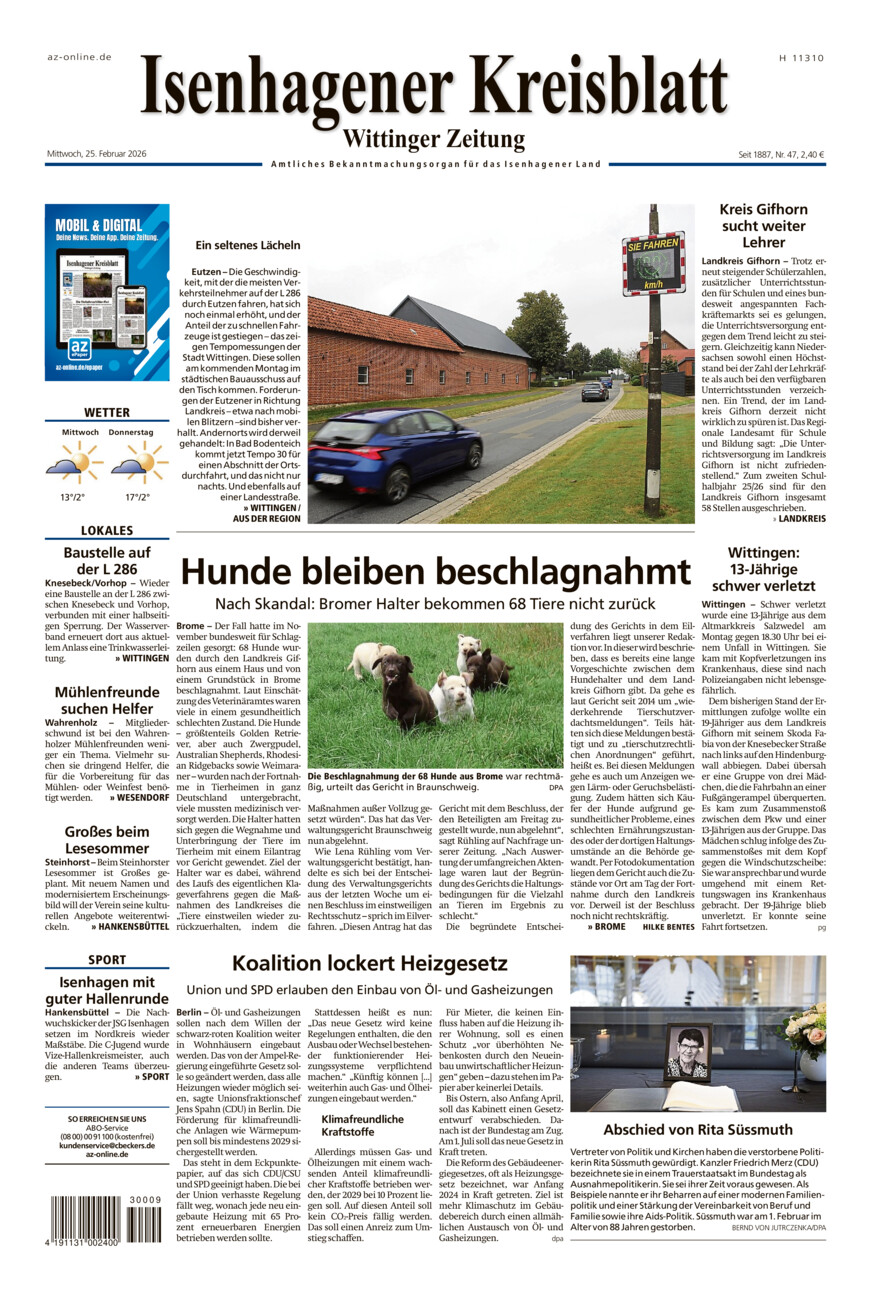 Isenhagener Kreisblatt vom Mittwoch, 25.02.2026