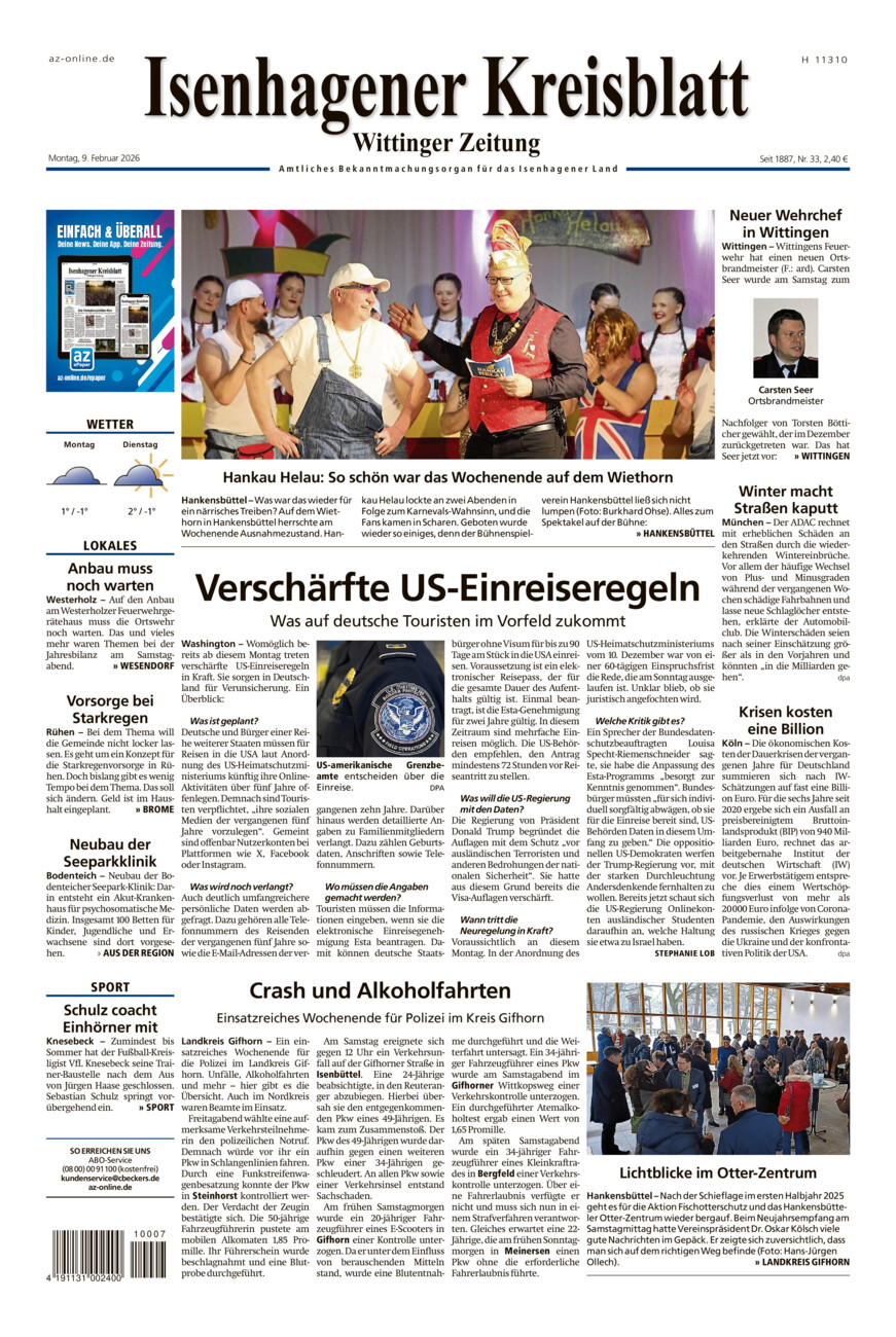 Isenhagener Kreisblatt vom Montag, 09.02.2026