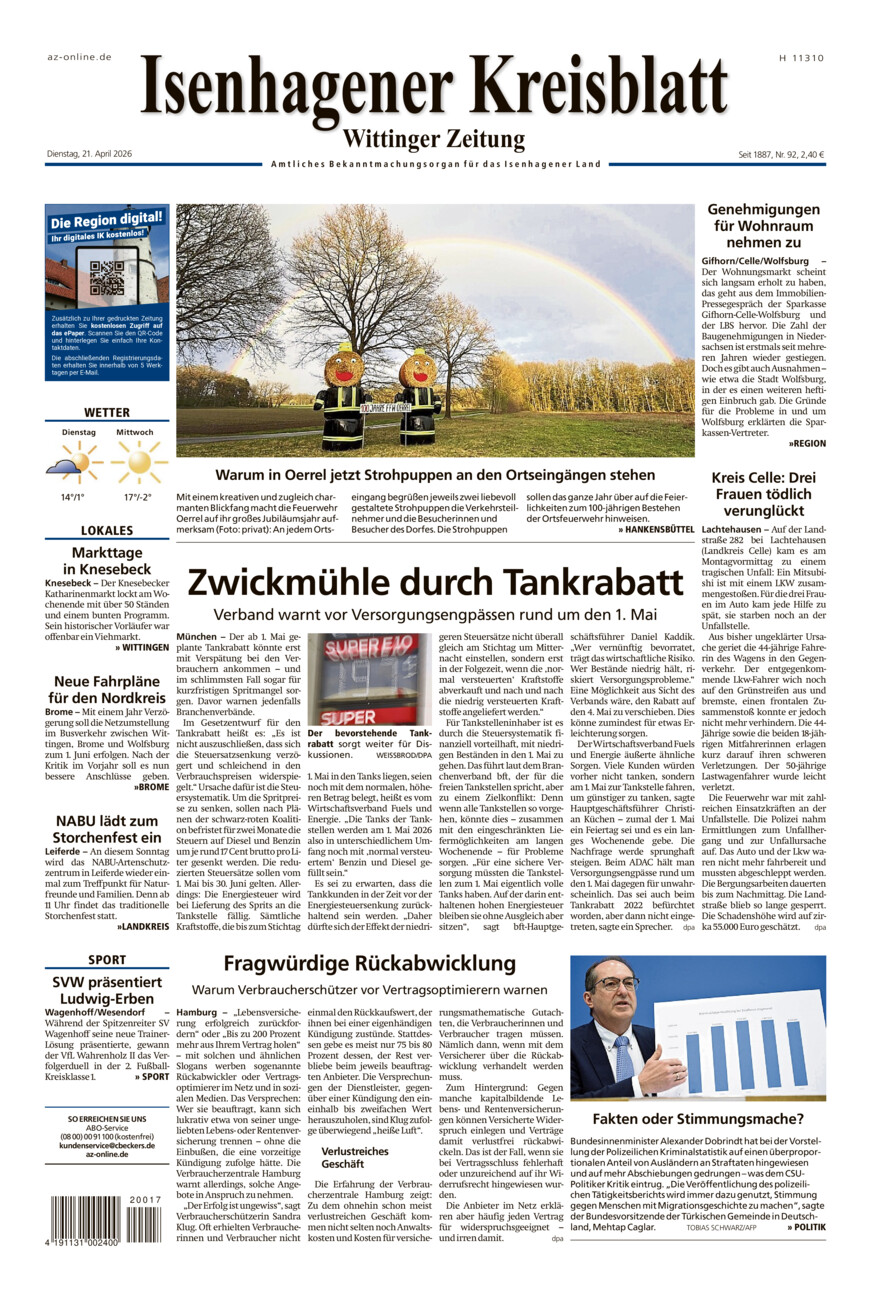 Isenhagener Kreisblatt vom Dienstag, 21.04.2026