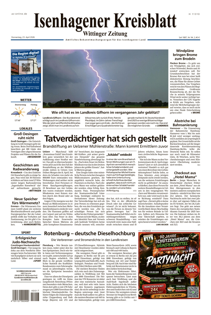 Isenhagener Kreisblatt vom Donnerstag, 23.04.2026