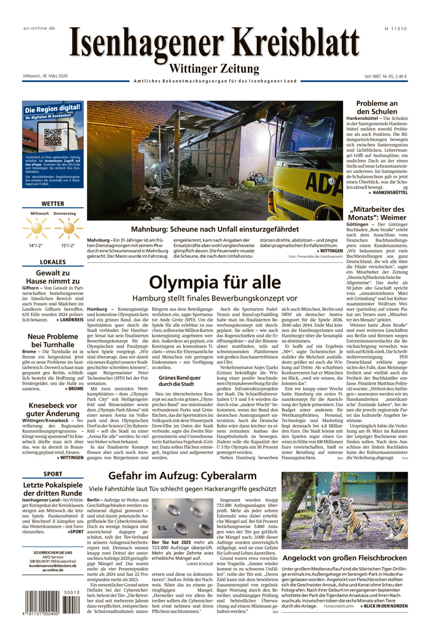 Isenhagener Kreisblatt vom Mittwoch, 18.03.2026