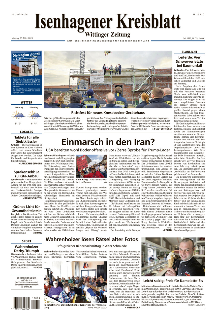 Isenhagener Kreisblatt vom Montag, 30.03.2026