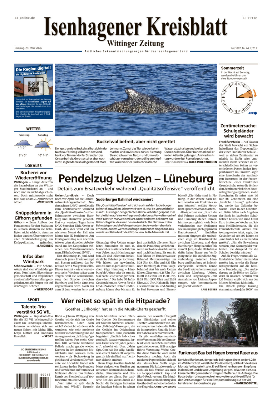 Isenhagener Kreisblatt vom Samstag, 28.03.2026