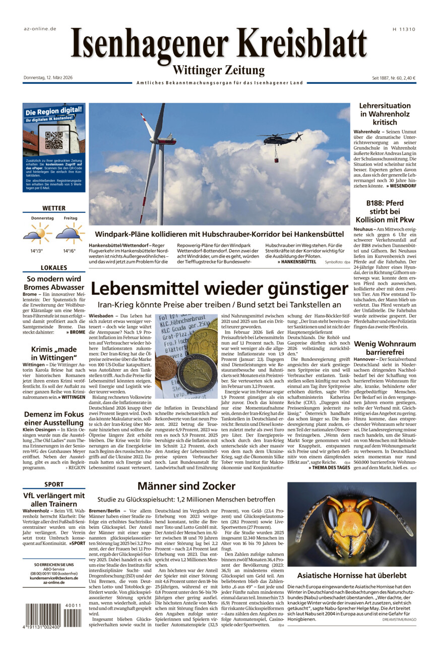 Isenhagener Kreisblatt vom Donnerstag, 12.03.2026