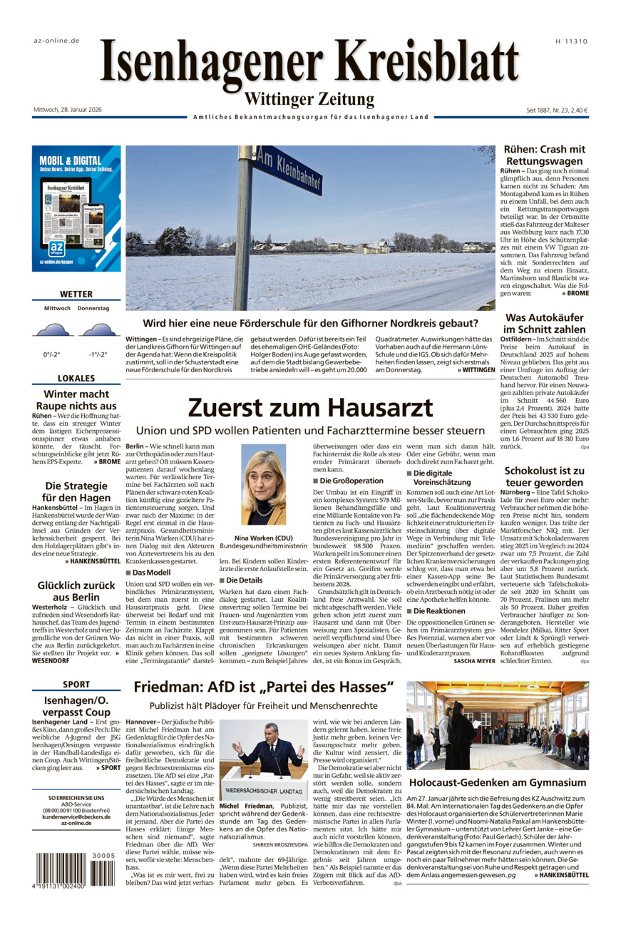 Isenhagener Kreisblatt vom Mittwoch, 28.01.2026