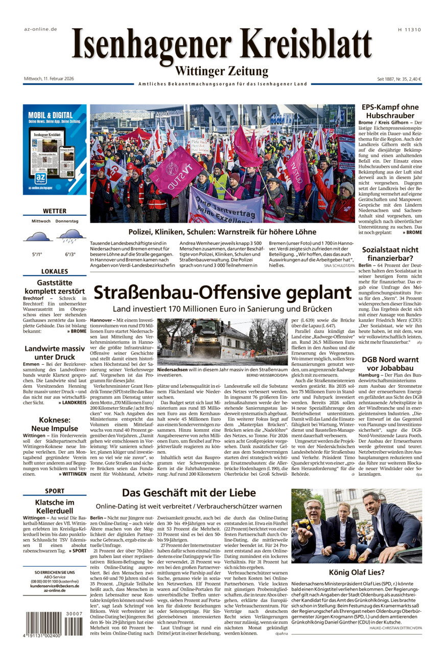 Isenhagener Kreisblatt vom Mittwoch, 11.02.2026