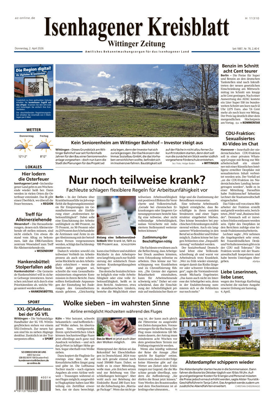 Isenhagener Kreisblatt vom Donnerstag, 02.04.2026