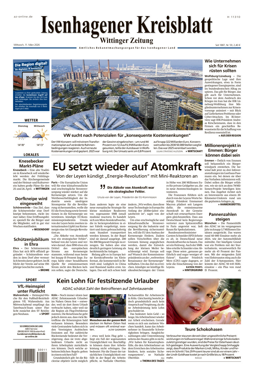 Isenhagener Kreisblatt vom Mittwoch, 11.03.2026