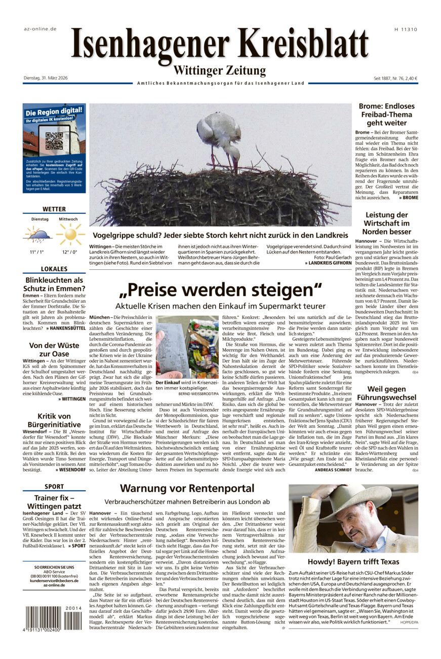 Isenhagener Kreisblatt vom Dienstag, 31.03.2026