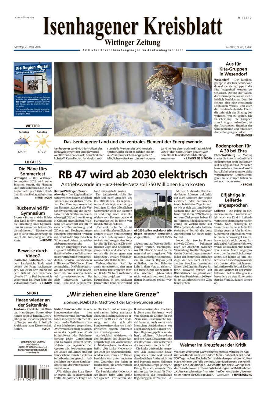 Isenhagener Kreisblatt vom Samstag, 21.03.2026