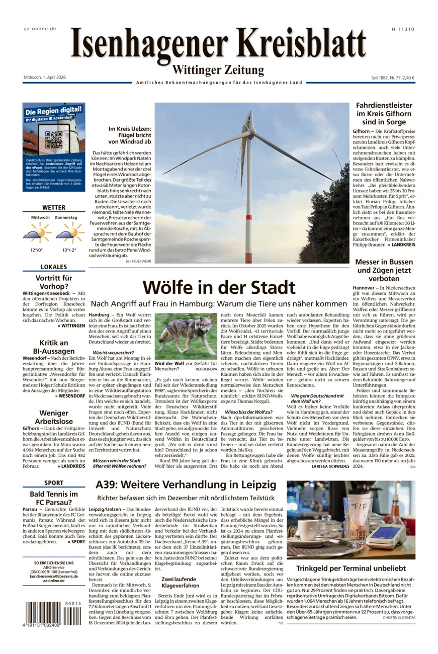 Isenhagener Kreisblatt vom Mittwoch, 01.04.2026