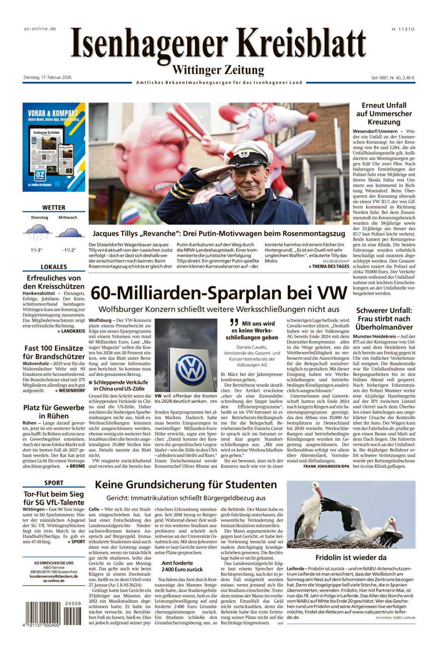 Isenhagener Kreisblatt vom Dienstag, 17.02.2026