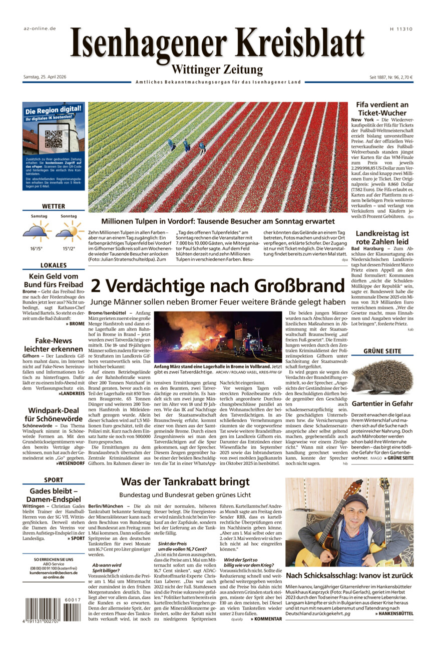 Isenhagener Kreisblatt vom Samstag, 25.04.2026
