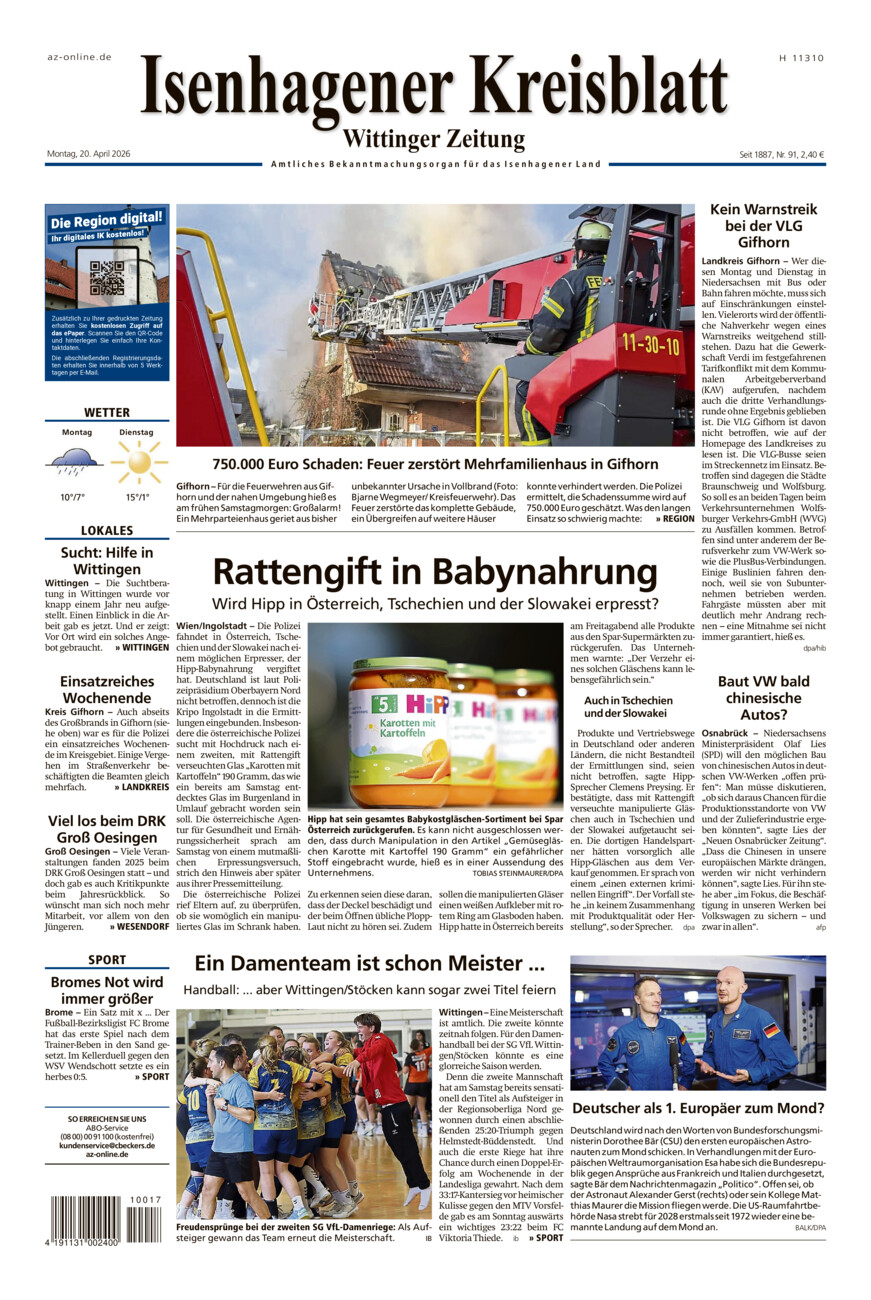 Isenhagener Kreisblatt vom Montag, 20.04.2026