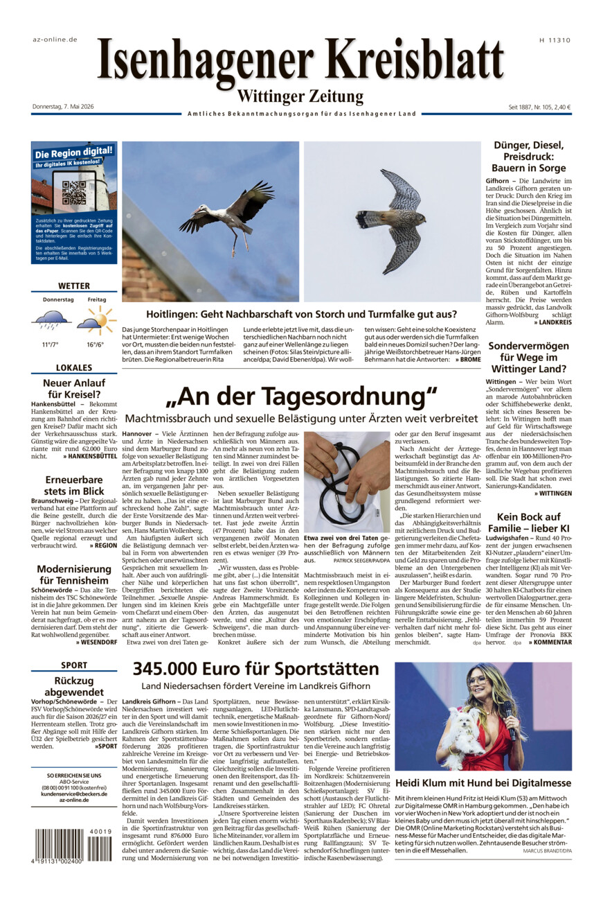 Isenhagener Kreisblatt vom Donnerstag, 07.05.2026