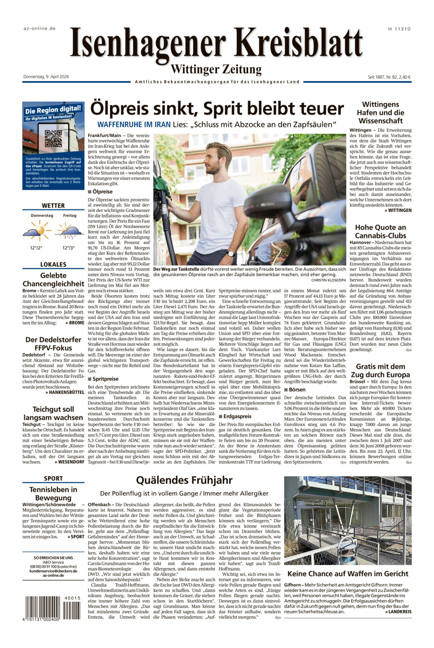Isenhagener Kreisblatt vom Donnerstag, 09.04.2026