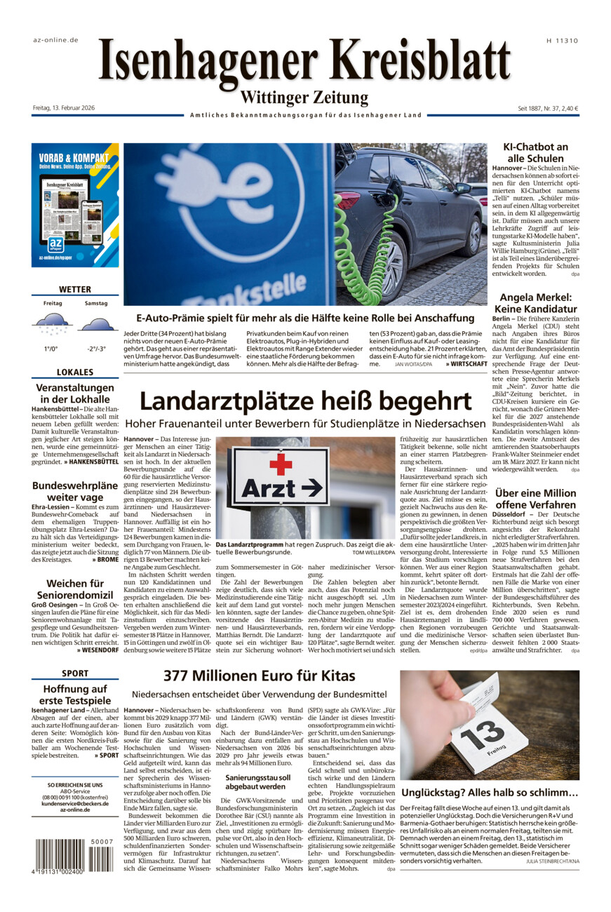 Isenhagener Kreisblatt vom Freitag, 13.02.2026