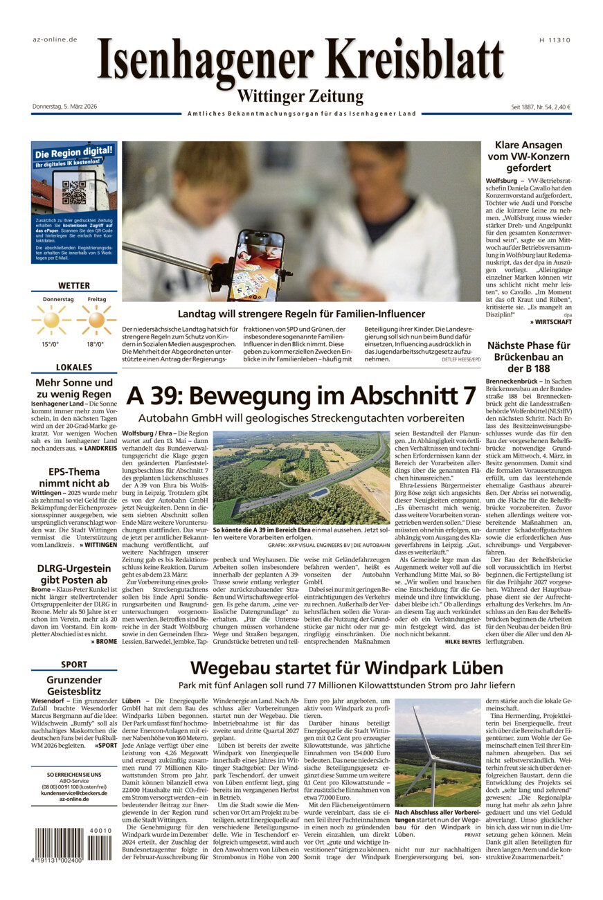 Isenhagener Kreisblatt vom Donnerstag, 05.03.2026