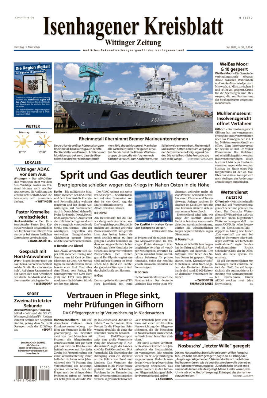 Isenhagener Kreisblatt vom Dienstag, 03.03.2026