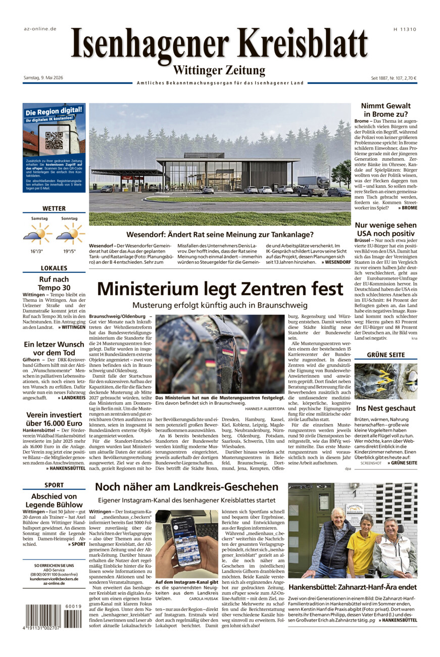 Isenhagener Kreisblatt vom Samstag, 09.05.2026