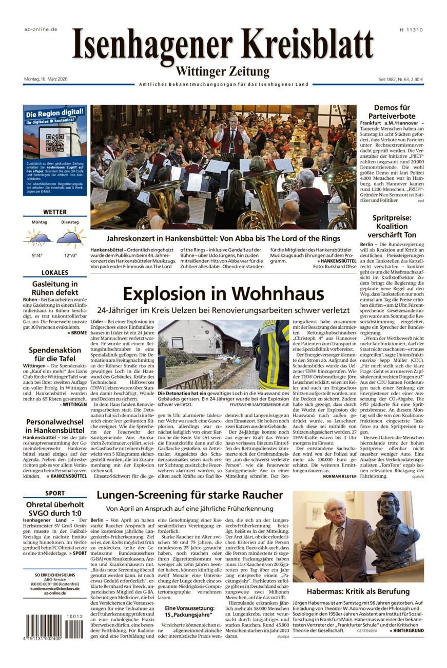 Isenhagener Kreisblatt vom Montag, 16.03.2026