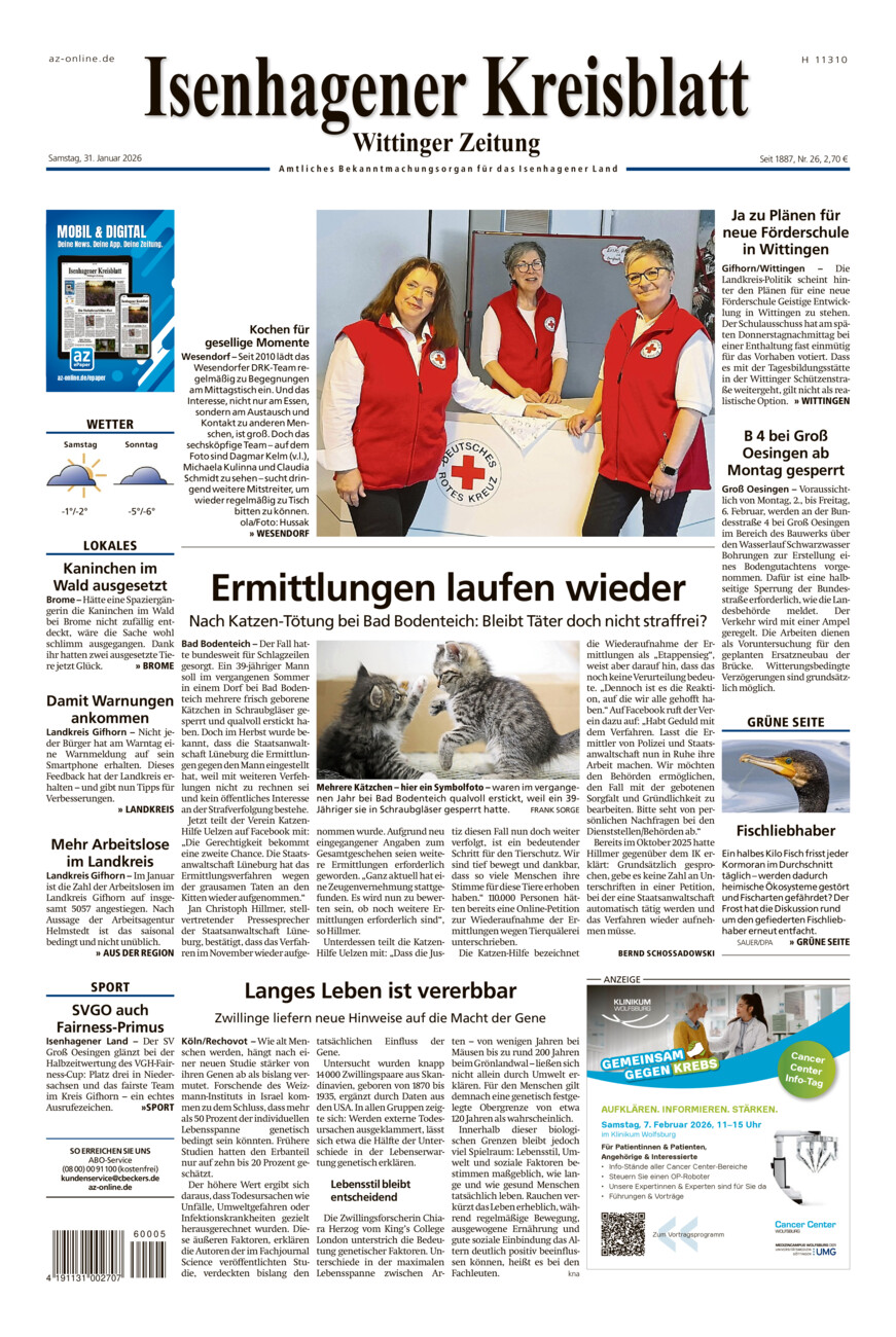 Isenhagener Kreisblatt vom Samstag, 31.01.2026