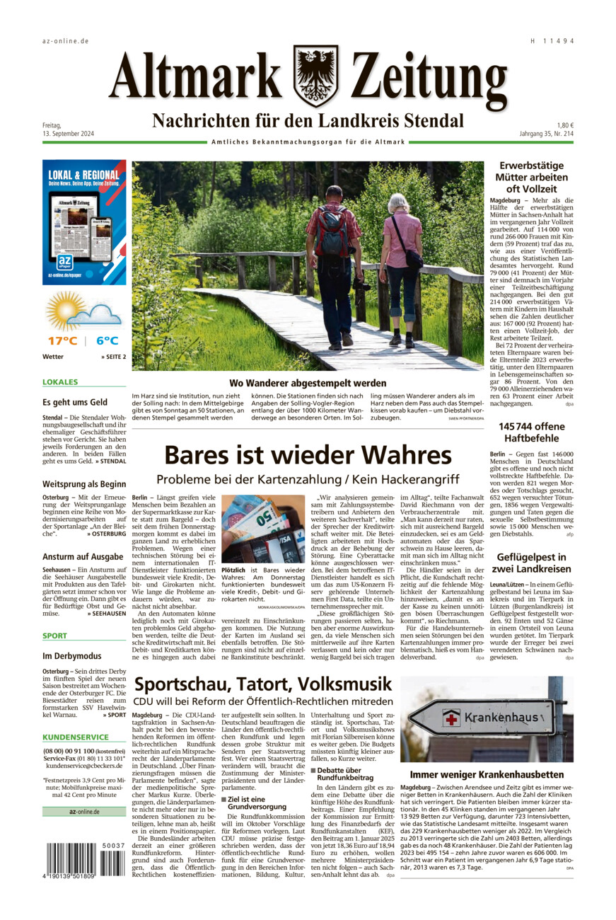 Landkreis Stendal vom Freitag, 13.09.2024