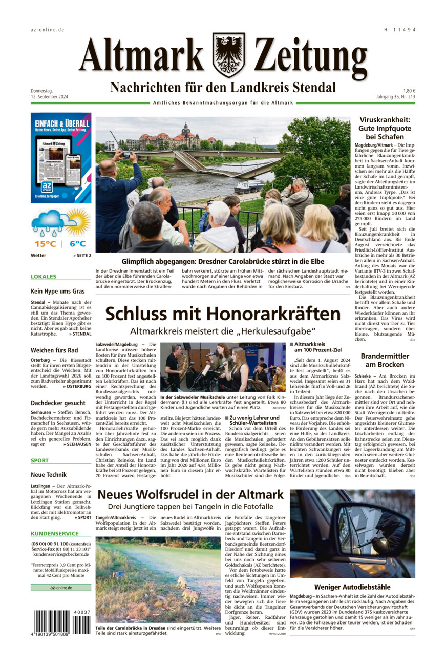 Landkreis Stendal vom Donnerstag, 12.09.2024