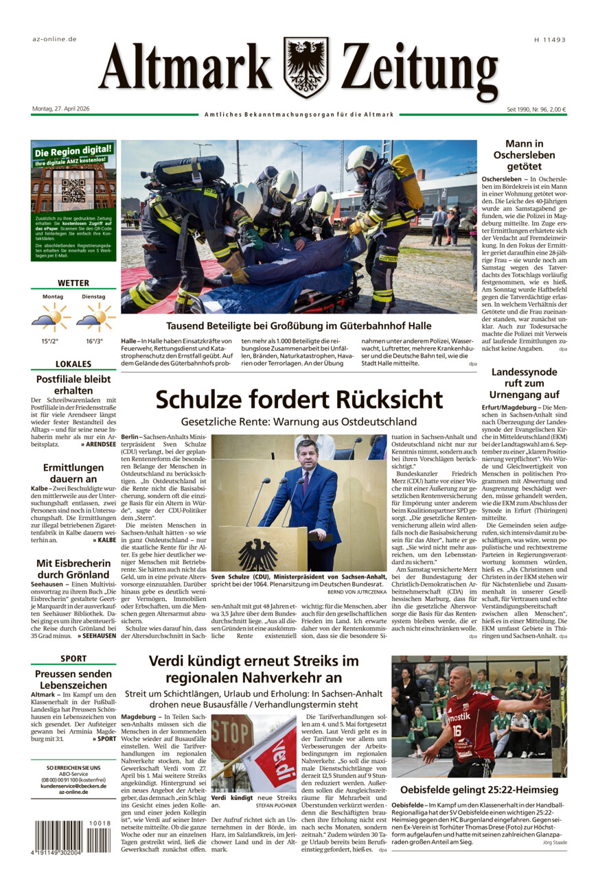 Altmark Zeitung vom Montag, 27.04.2026