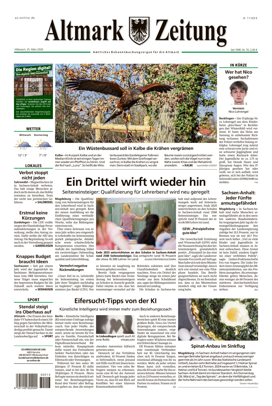 Altmark Zeitung vom Mittwoch, 25.03.2026