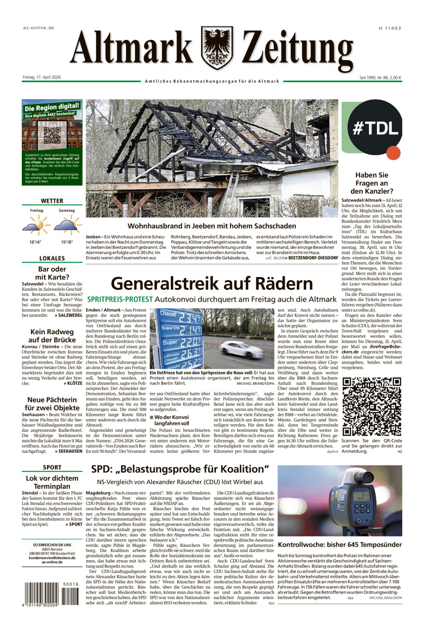 Altmark Zeitung vom Freitag, 17.04.2026