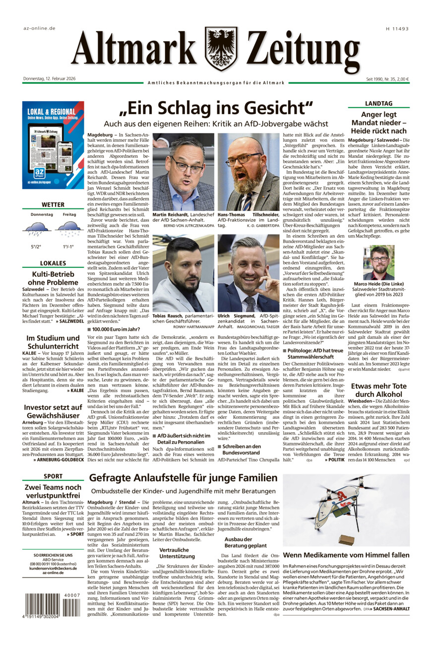 Altmark Zeitung vom Donnerstag, 12.02.2026