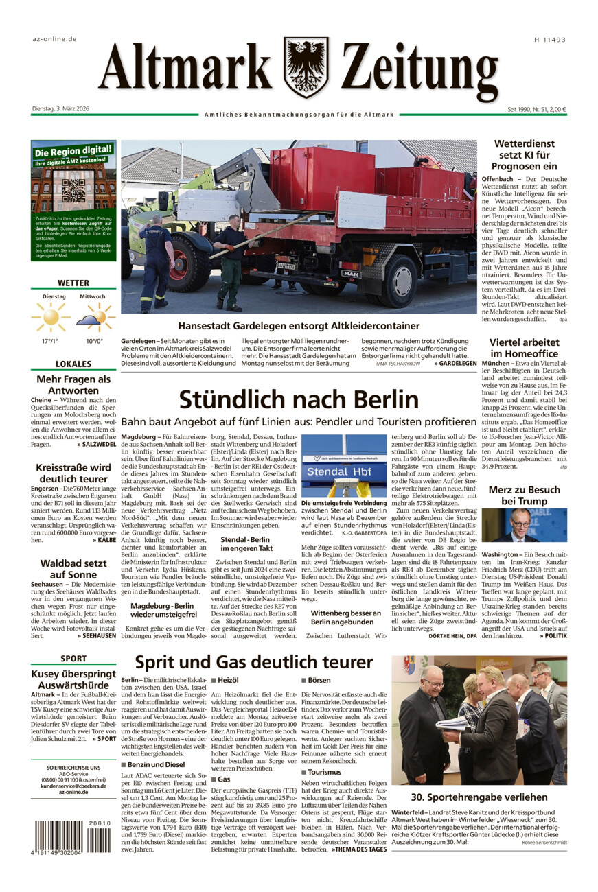 Altmark Zeitung vom Dienstag, 03.03.2026