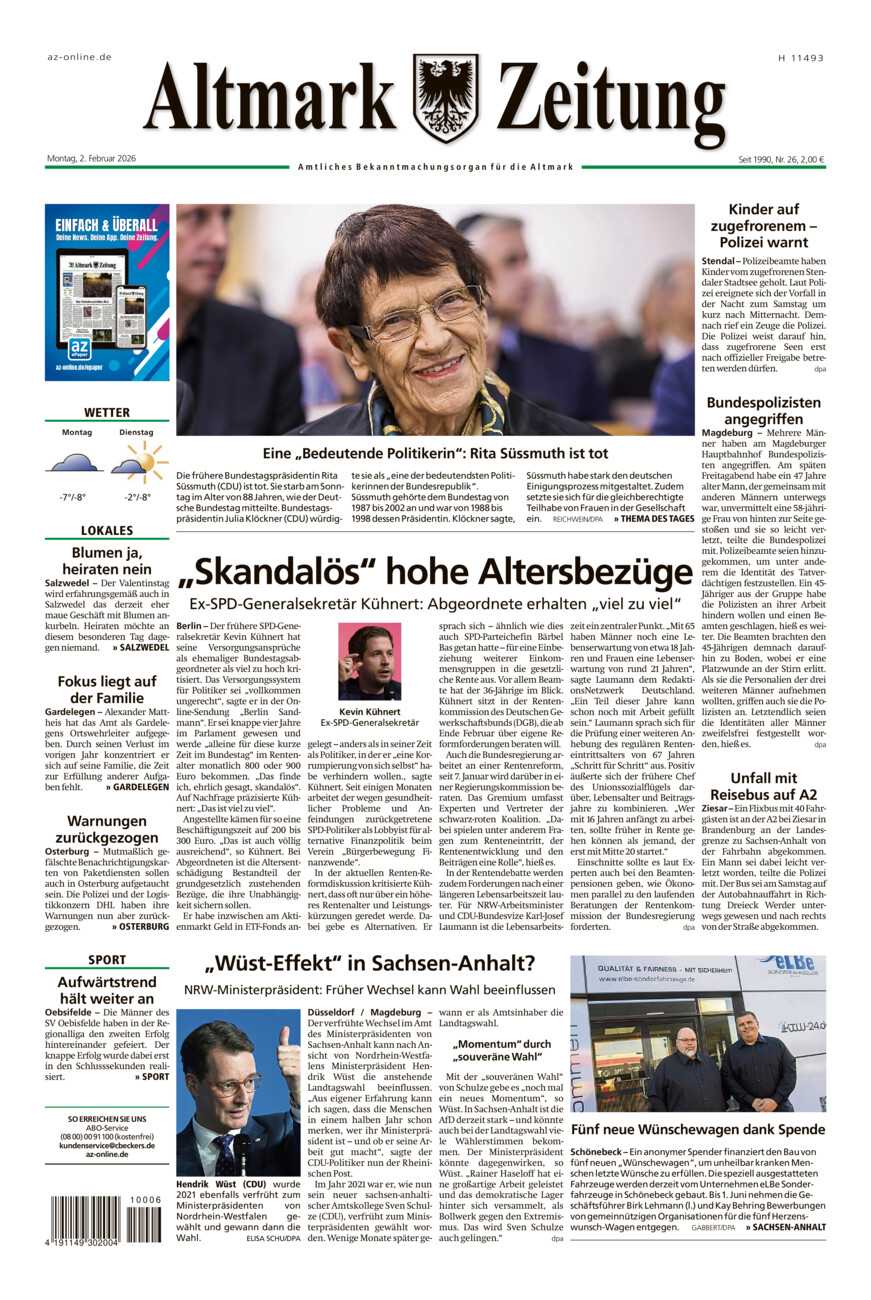 Altmark Zeitung vom Montag, 02.02.2026