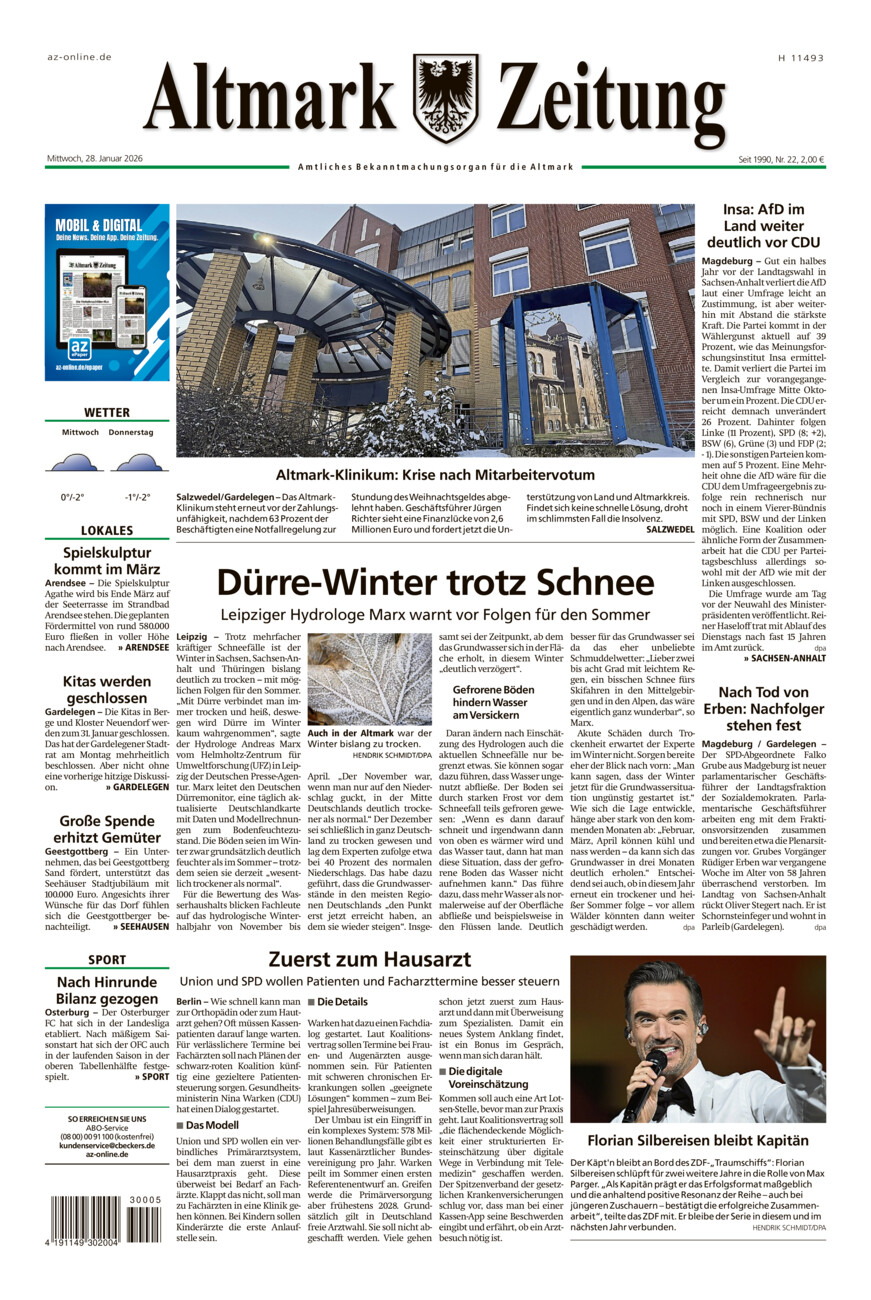 Altmark Zeitung vom Mittwoch, 28.01.2026