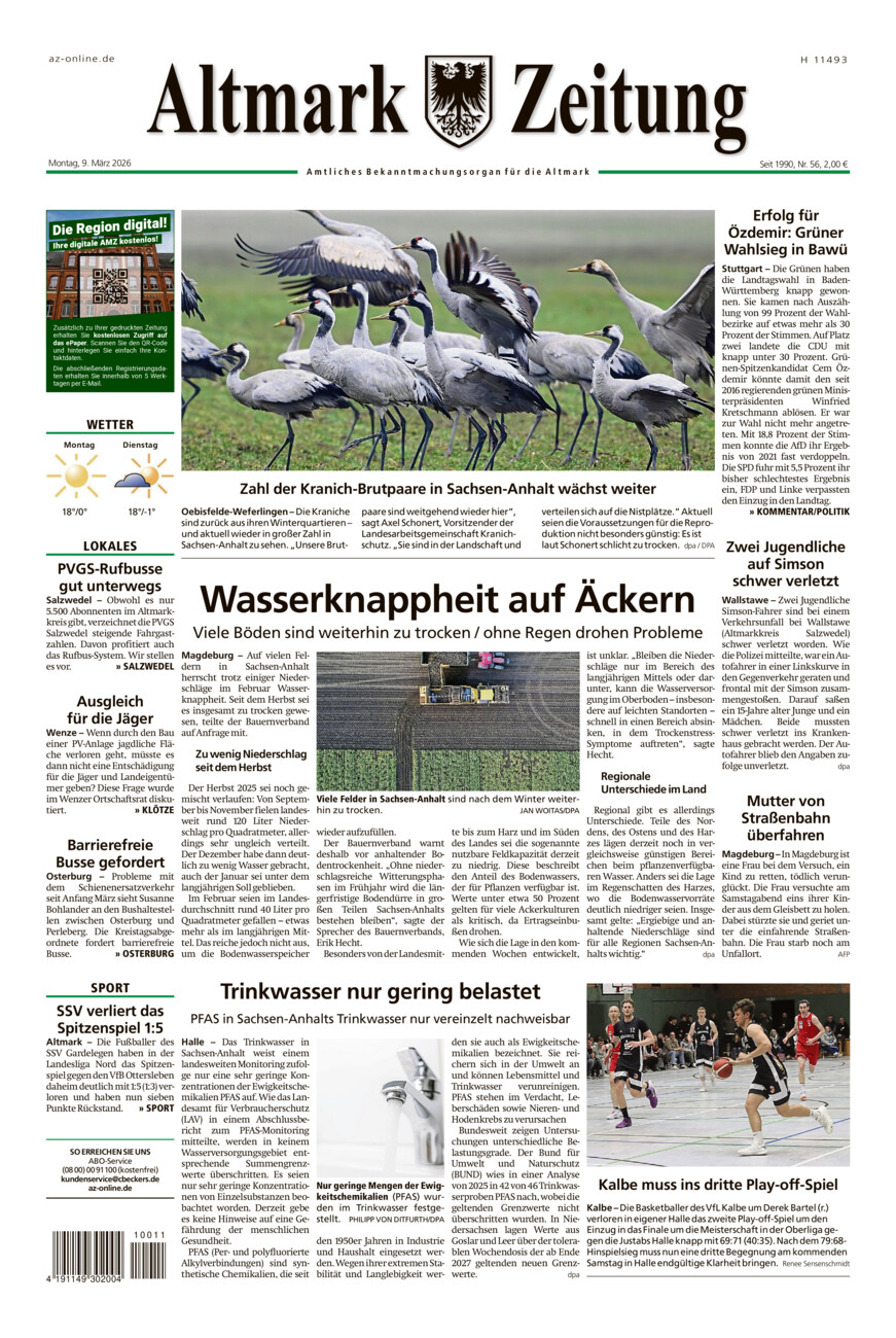 Altmark Zeitung vom Montag, 09.03.2026