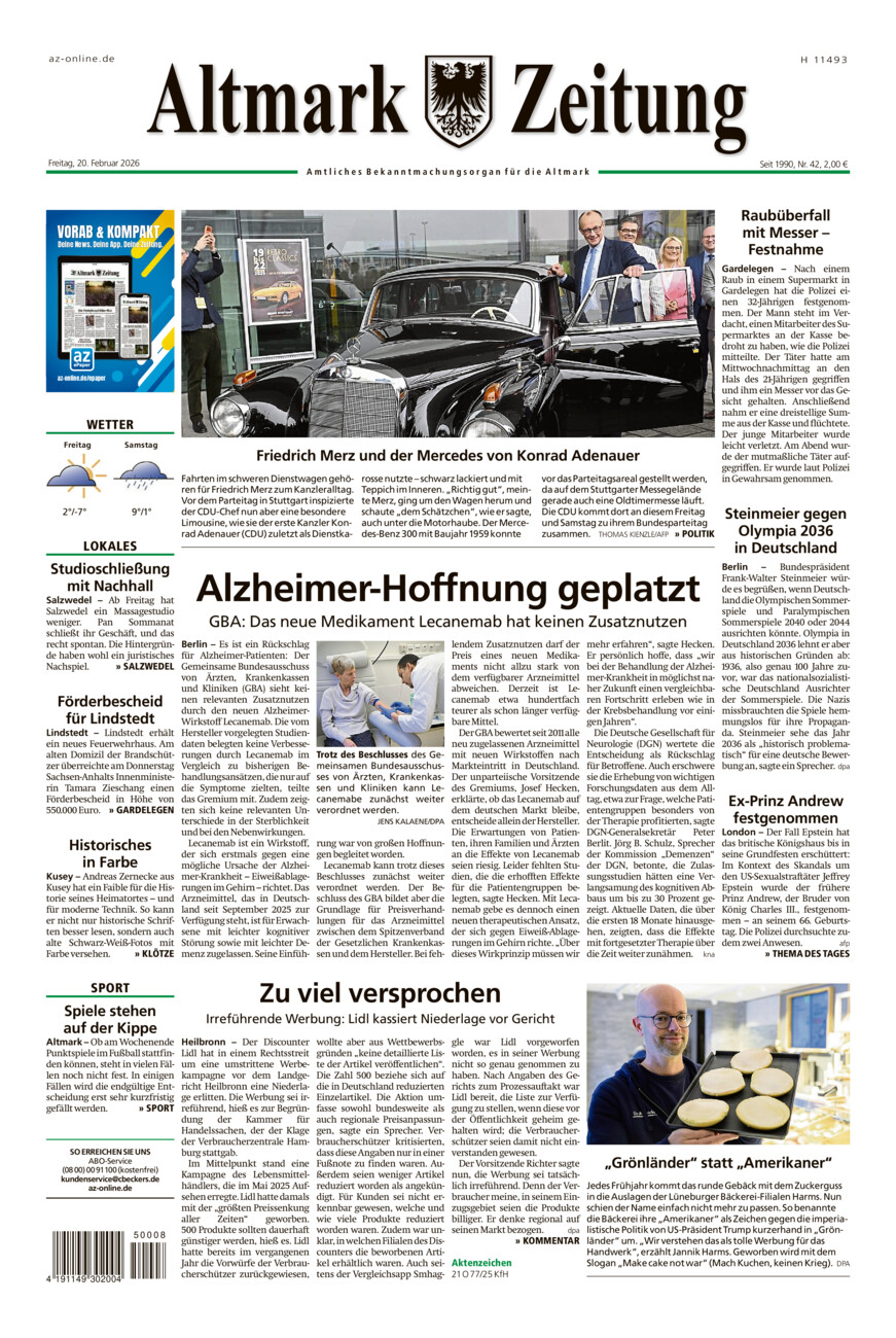Altmark Zeitung vom Freitag, 20.02.2026